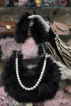 Fluffy Pearl Mini Handbag – Luxury Faux Fur Shoulder Bag for Women