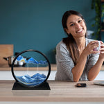 Moving Sand Art Picture Decor – 3D Deep Sea Sandscape Liquid Motion Round Glass Frame | Flowing Sand Art for Stress Relief | Artistic Desktop Decor for Home & Office