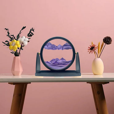 Moving Sand Art Picture Decor – 3D Deep Sea Sandscape Liquid Motion Round Glass Frame | Flowing Sand Art for Stress Relief | Artistic Desktop Decor for Home & Office